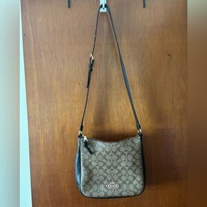 Coach Signature Tan and Black Crossbody Bag